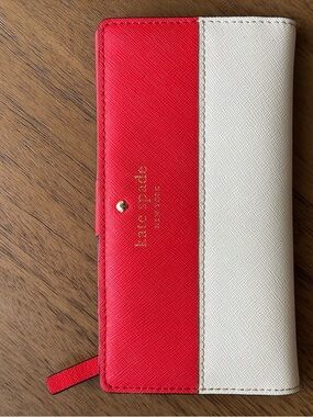 kate spade Red and Cream Colorblock Saffiano Wallet